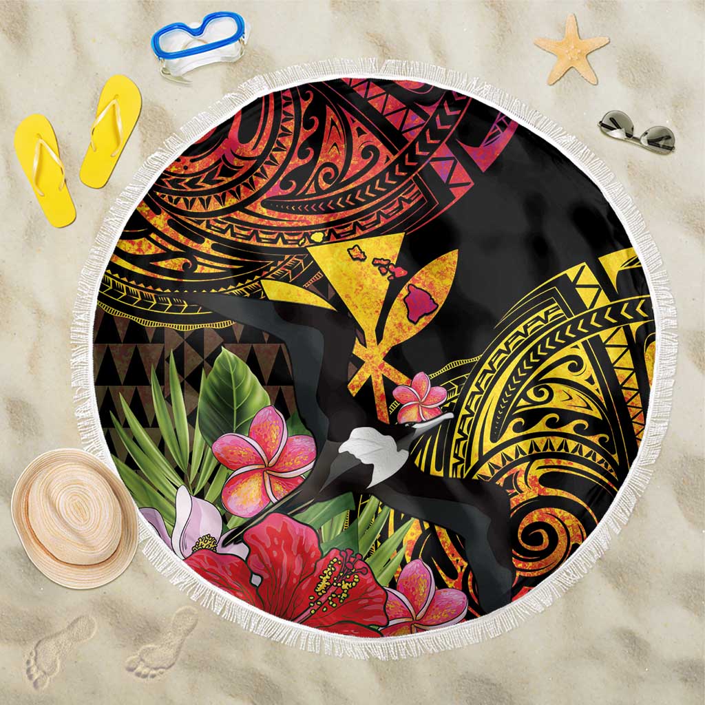 Hawaii Iwa Bird Beach Blanket Great Frigatebird Kanaka Tropical Hippie Style LT14 One Size 150cm Black - Polynesian Pride