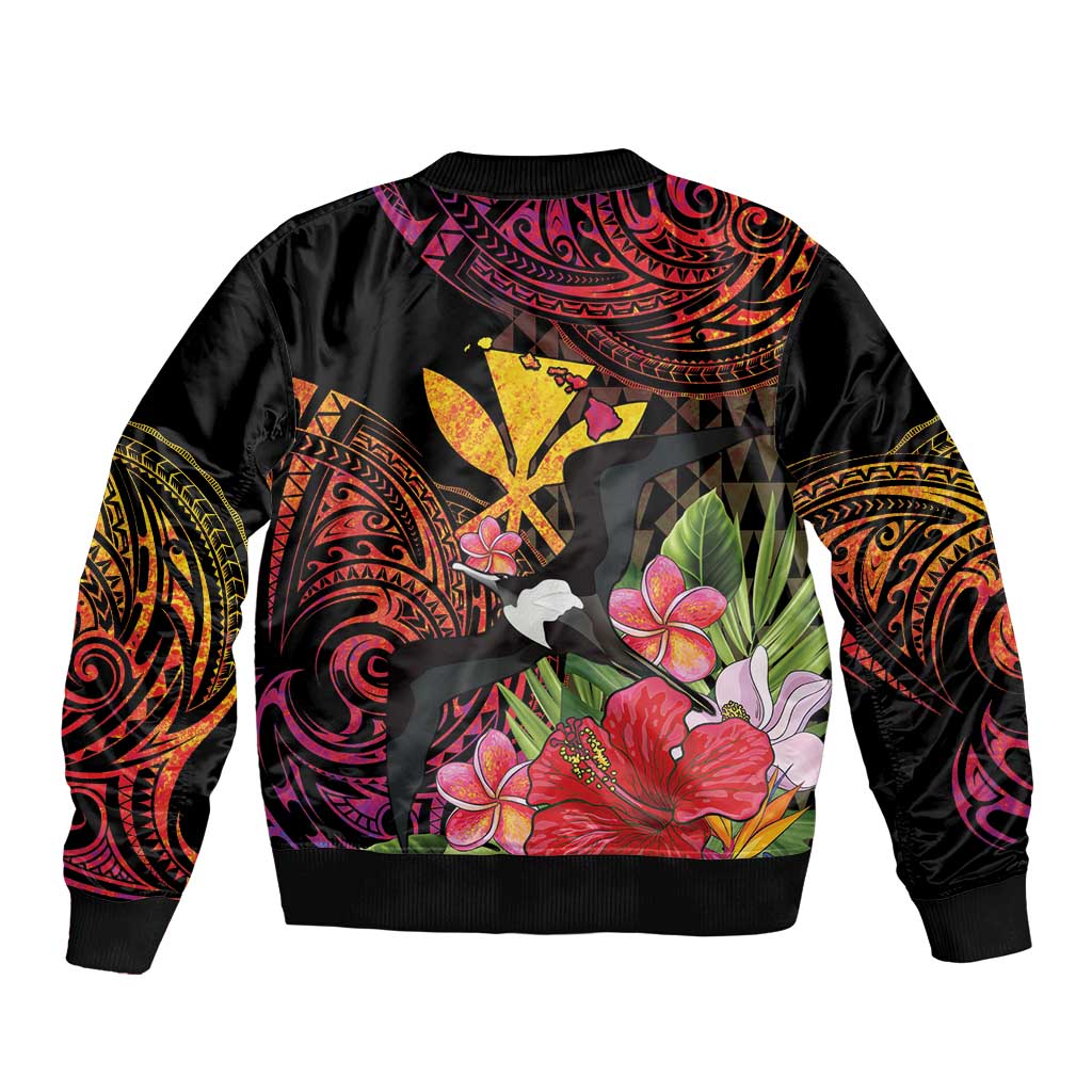 Hawaii Iwa Bird Bomber Jacket Great Frigatebird Kanaka Tropical Hippie Style - Polynesian Pride
