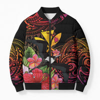 Hawaii Iwa Bird Bomber Puffer Jacket Great Frigatebird Kanaka Tropical Hippie Style - Polynesian Pride