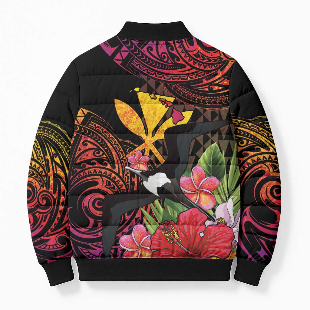 Hawaii Iwa Bird Bomber Puffer Jacket Great Frigatebird Kanaka Tropical Hippie Style - Polynesian Pride