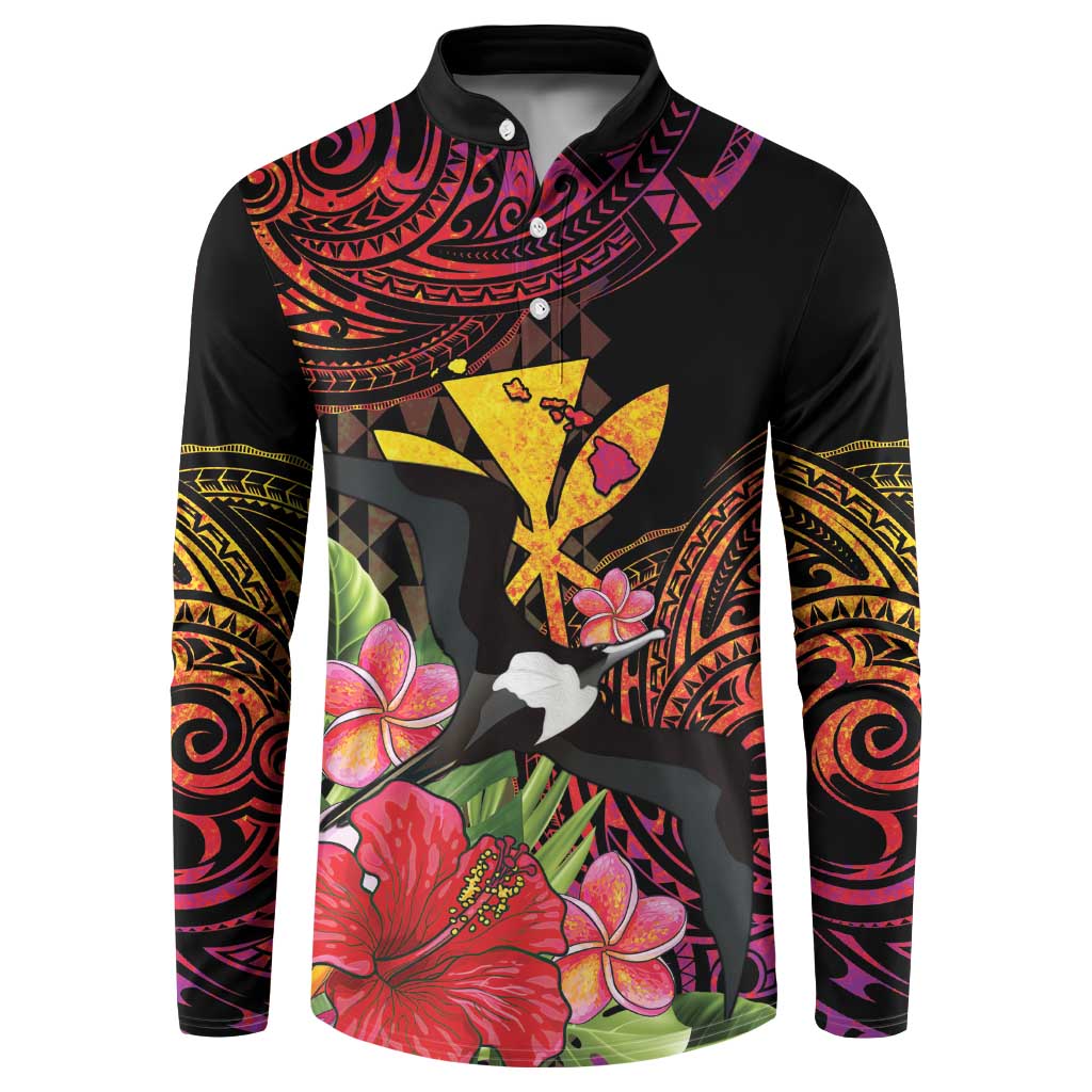 Hawaii Iwa Bird Button Sweatshirt Great Frigatebird Kanaka Tropical Hippie Style - Polynesian Pride