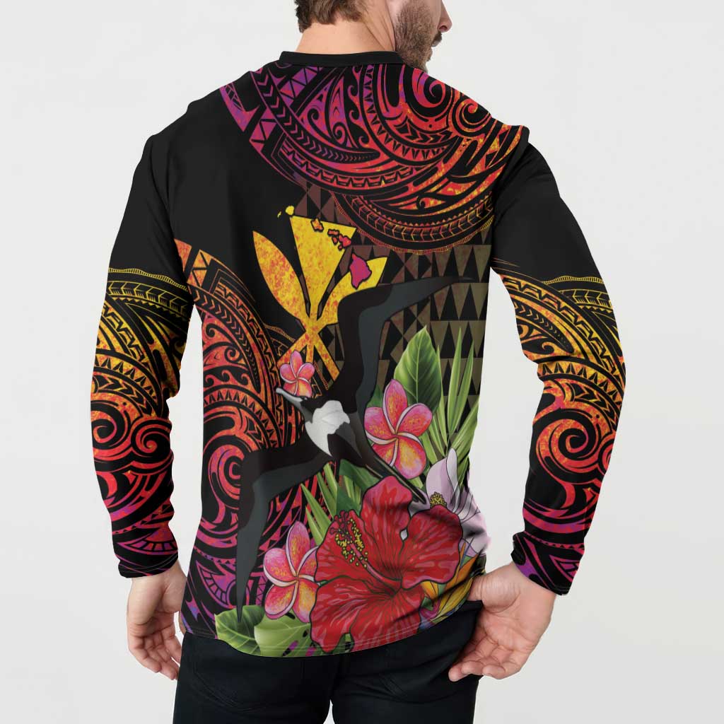 Hawaii Iwa Bird Button Sweatshirt Great Frigatebird Kanaka Tropical Hippie Style - Polynesian Pride