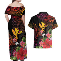 Hawaii Iwa Bird Couples Matching Off Shoulder Maxi Dress and Hawaiian Shirt Great Frigatebird Kanaka Tropical Hippie Style - Polynesian Pride