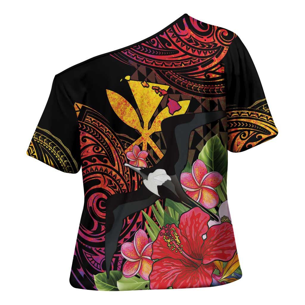 Hawaii Iwa Bird Cross Shoulder Shirt Great Frigatebird Kanaka Tropical Hippie Style - Polynesian Pride