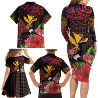 Hawaii Iwa Bird Family Matching Long Sleeve Bodycon Dress and Hawaiian Shirt Great Frigatebird Kanaka Tropical Hippie Style - Polynesian Pride