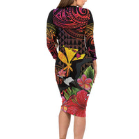 Hawaii Iwa Bird Family Matching Long Sleeve Bodycon Dress and Hawaiian Shirt Great Frigatebird Kanaka Tropical Hippie Style - Polynesian Pride