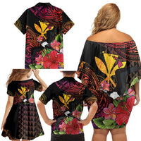 Hawaii Iwa Bird Family Matching Off Shoulder Short Dress and Hawaiian Shirt Great Frigatebird Kanaka Tropical Hippie Style - Polynesian Pride