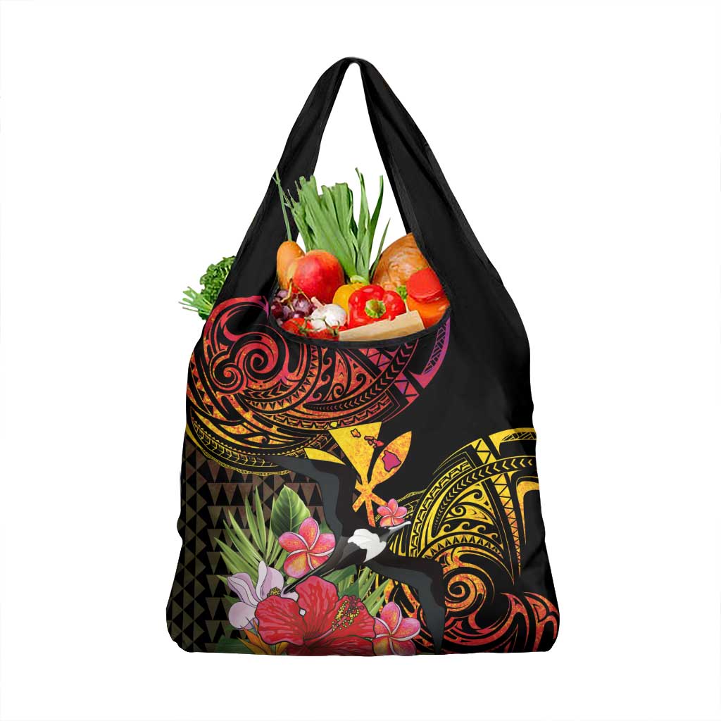 Hawaii Iwa Bird Grocery Bag Great Frigatebird Kanaka Tropical Hippie Style LT14 1-pack One Size Black - Polynesian Pride