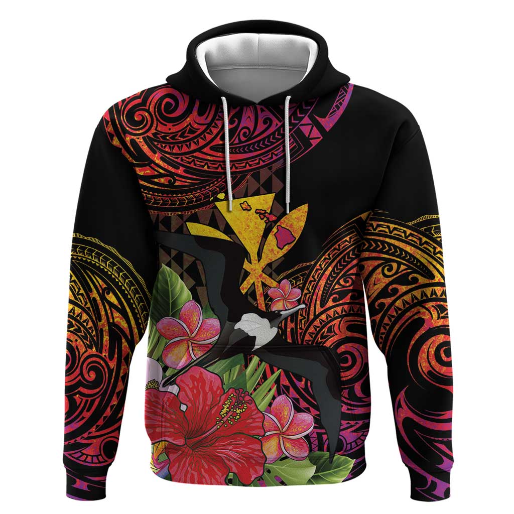 Hawaii Iwa Bird Hoodie Great Frigatebird Kanaka Tropical Hippie Style LT14 Pullover Hoodie Black - Polynesian Pride