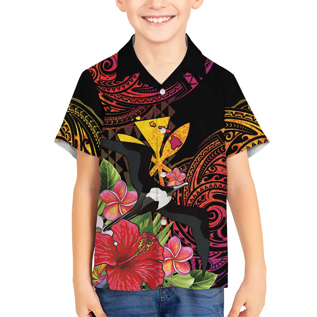 Hawaii Iwa Bird Kid Hawaiian Shirt Great Frigatebird Kanaka Tropical Hippie Style LT14 Kid Black - Polynesian Pride