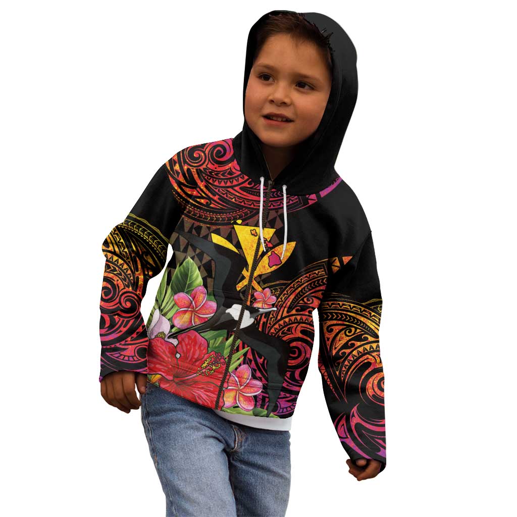 Hawaii Iwa Bird Kid Hoodie Great Frigatebird Kanaka Tropical Hippie Style - Polynesian Pride