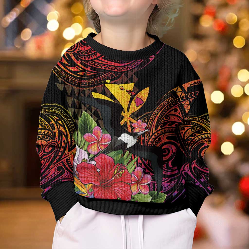 Hawaii Iwa Bird Kid Ugly Christmas Sweater Great Frigatebird Kanaka Tropical Hippie Style - Polynesian Pride