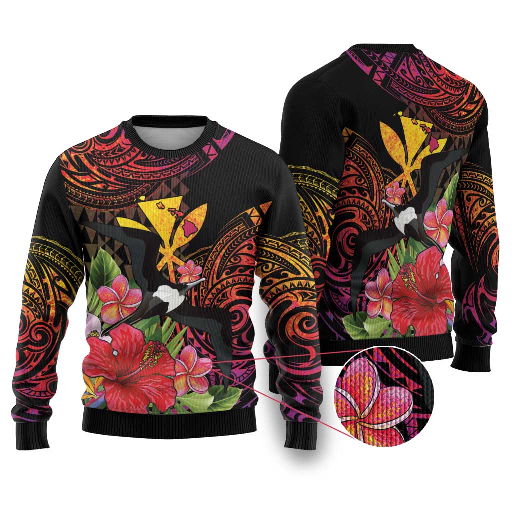 Hawaii Iwa Bird Ugly Christmas Sweater Great Frigatebird Kanaka Tropical Hippie Style - Polynesian Pride