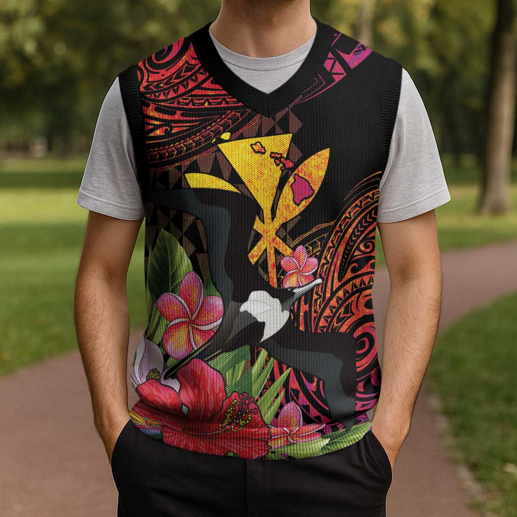 Hawaii Iwa Bird Christmas Knitted V-Neck Vest Great Frigatebird Kanaka Tropical Hippie Style - Polynesian Pride