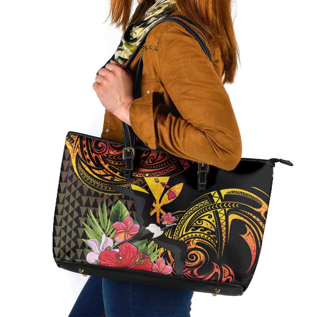 Hawaii Iwa Bird Leather Tote Bag Great Frigatebird Kanaka Tropical Hippie Style LT14 Black - Polynesian Pride