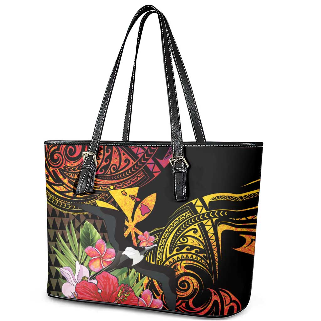 Hawaii Iwa Bird Leather Tote Bag Great Frigatebird Kanaka Tropical Hippie Style - Polynesian Pride
