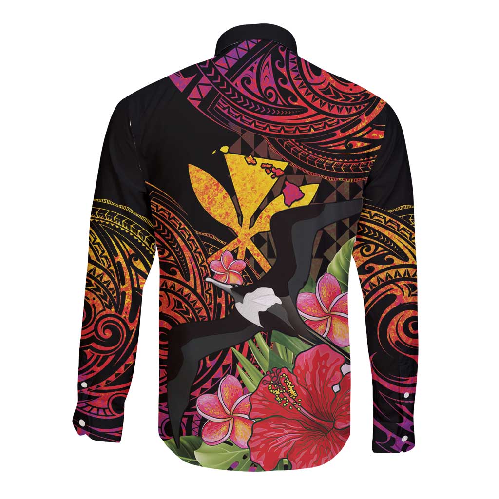 Hawaii Iwa Bird Long Sleeve Button Shirt Great Frigatebird Kanaka Tropical Hippie Style - Polynesian Pride