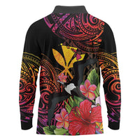 Hawaii Iwa Bird Long Sleeve Polo Shirt Great Frigatebird Kanaka Tropical Hippie Style - Polynesian Pride