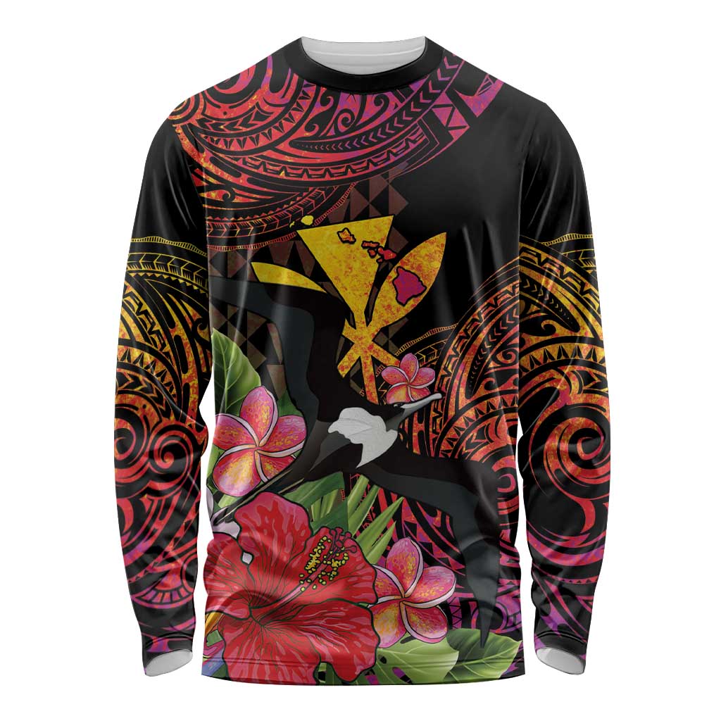 Hawaii Iwa Bird Long Sleeve Shirt Great Frigatebird Kanaka Tropical Hippie Style LT14 Unisex Black - Polynesian Pride
