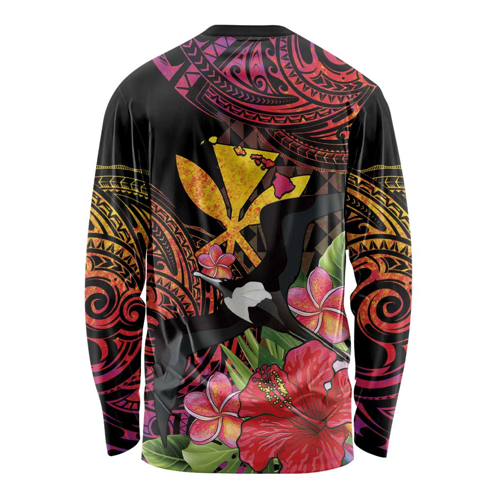 Hawaii Iwa Bird Long Sleeve Shirt Great Frigatebird Kanaka Tropical Hippie Style - Polynesian Pride