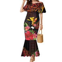 Hawaii Iwa Bird Mermaid Dress Great Frigatebird Kanaka Tropical Hippie Style LT14 Women Black - Polynesian Pride