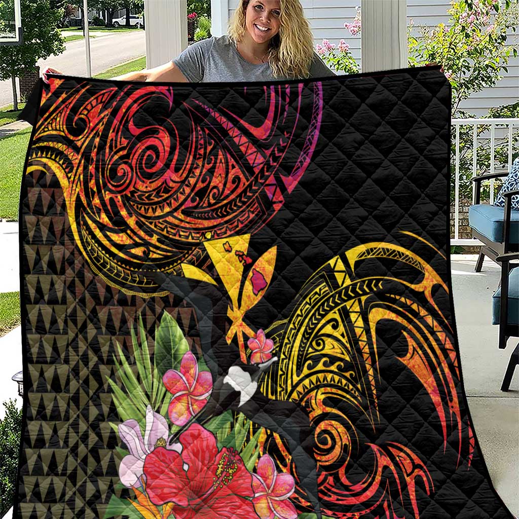 Hawaii Iwa Bird Quilt Great Frigatebird Kanaka Tropical Hippie Style LT14 Black - Polynesian Pride