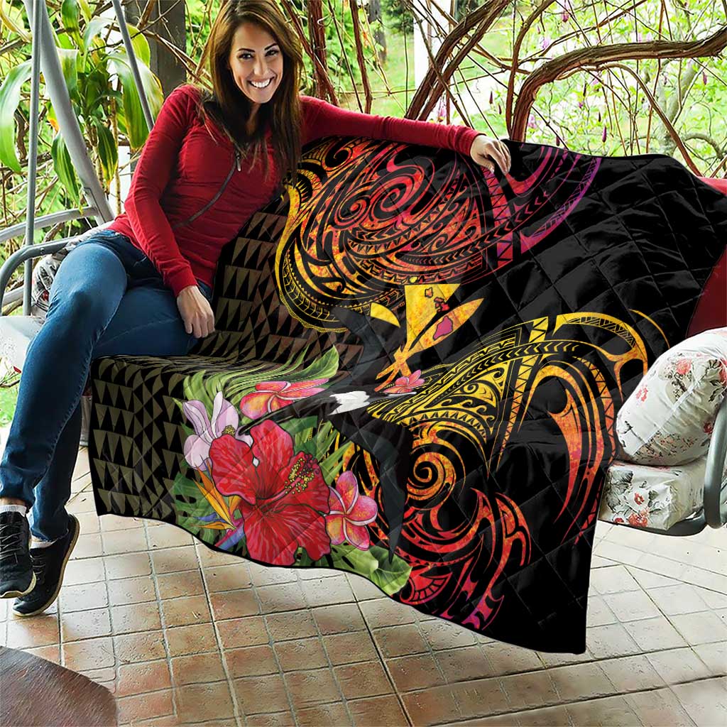 Hawaii Iwa Bird Quilt Great Frigatebird Kanaka Tropical Hippie Style - Polynesian Pride