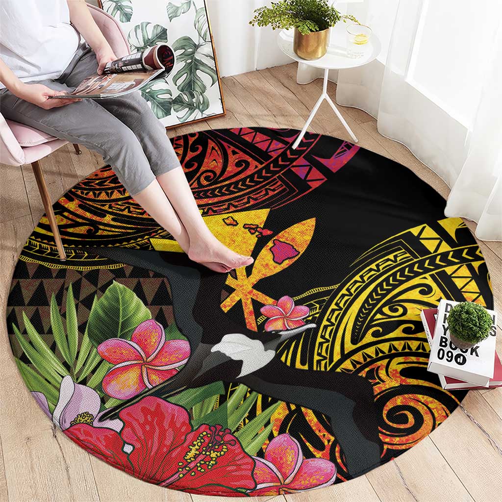 Hawaii Iwa Bird Round Carpet Great Frigatebird Kanaka Tropical Hippie Style - Polynesian Pride