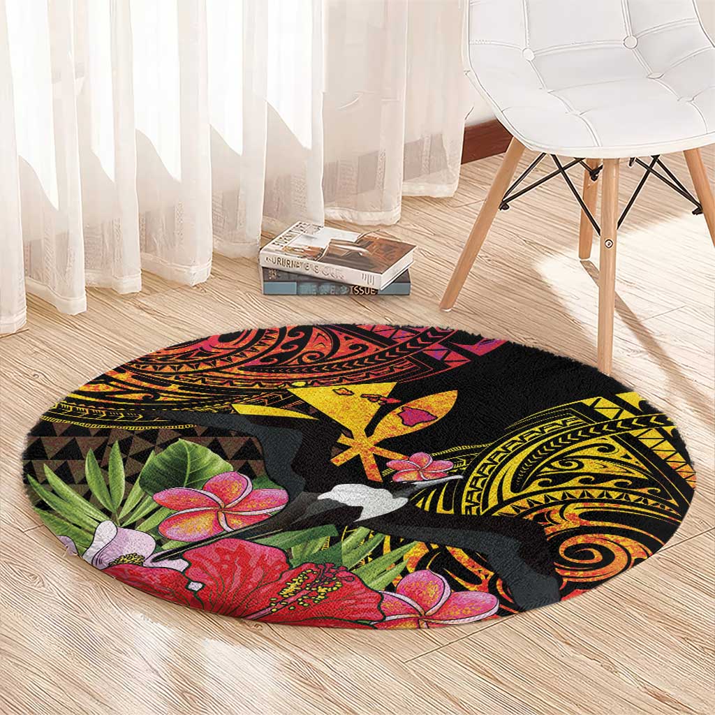 Hawaii Iwa Bird Round Carpet Great Frigatebird Kanaka Tropical Hippie Style - Polynesian Pride