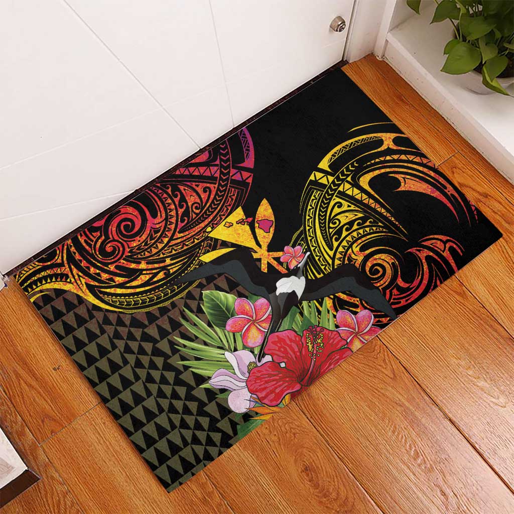 Hawaii Iwa Bird Rubber Doormat Great Frigatebird Kanaka Tropical Hippie Style - Polynesian Pride