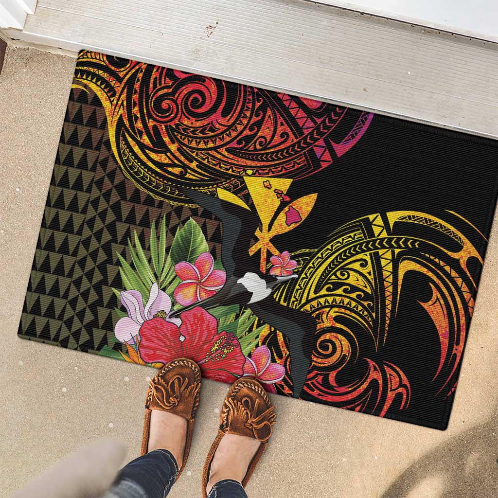 Hawaii Iwa Bird Rubber Doormat Great Frigatebird Kanaka Tropical Hippie Style - Polynesian Pride