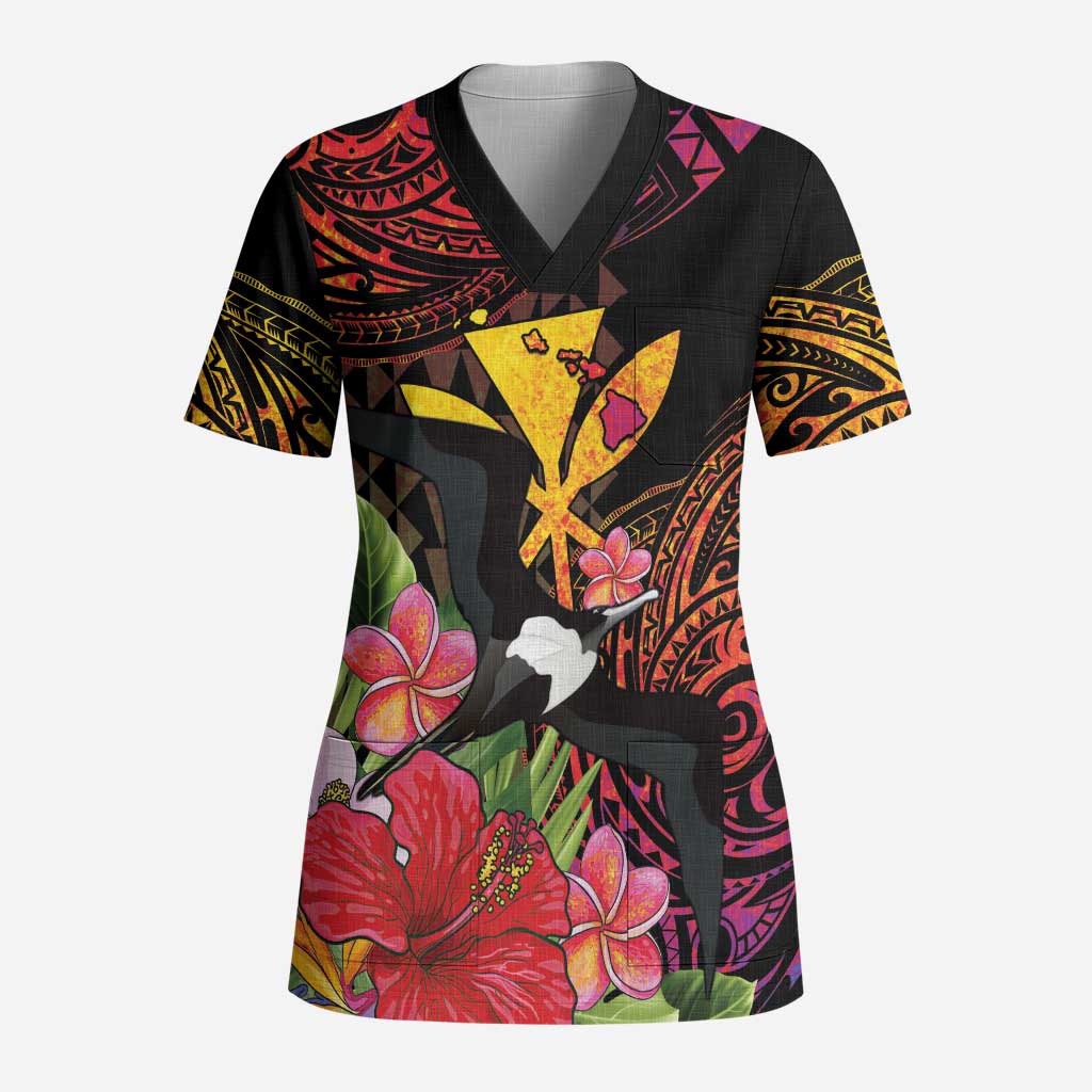 Hawaii Iwa Bird Scrub Top Great Frigatebird Kanaka Tropical Hippie Style - Polynesian Pride