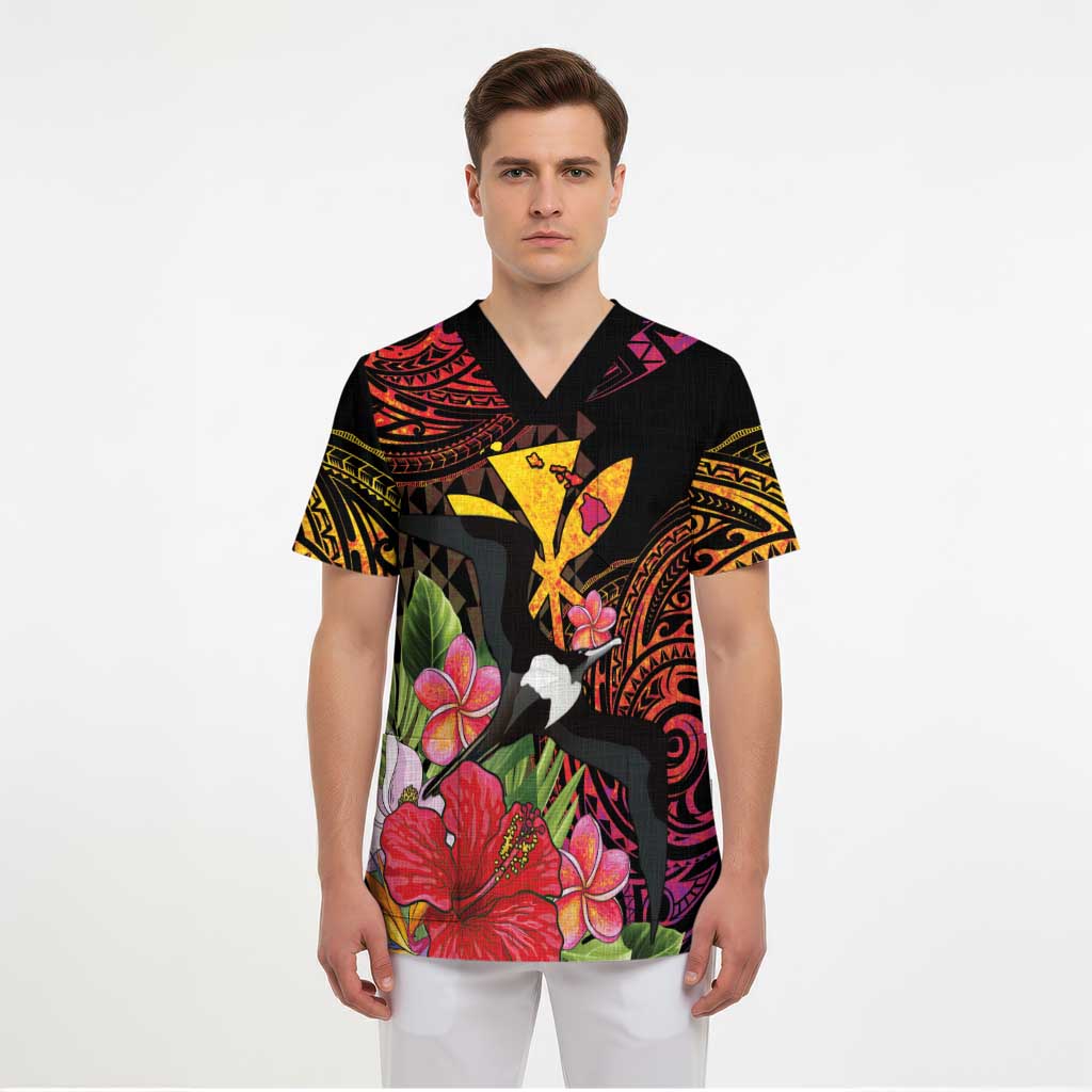 Hawaii Iwa Bird Scrub Top Great Frigatebird Kanaka Tropical Hippie Style - Polynesian Pride