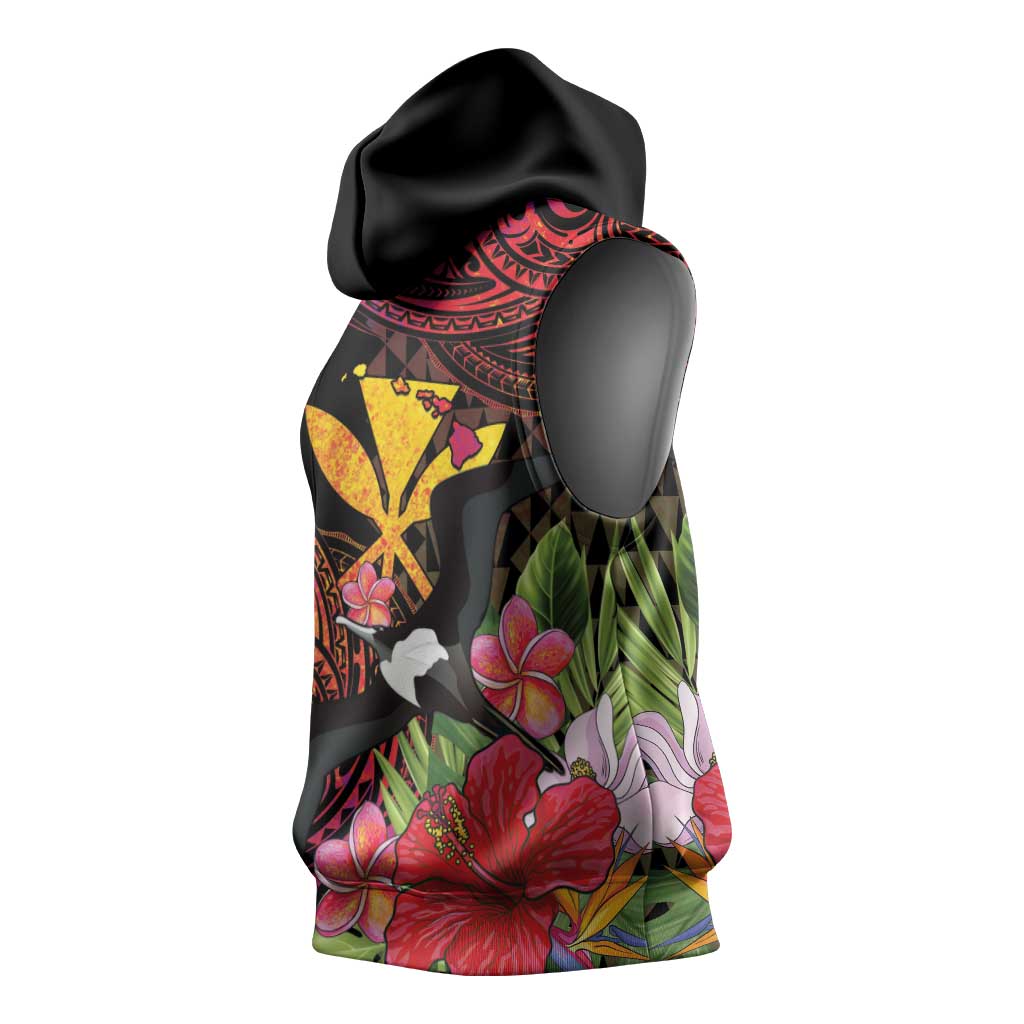 Hawaii Iwa Bird Sleeveless Hoodie Great Frigatebird Kanaka Tropical Hippie Style - Polynesian Pride