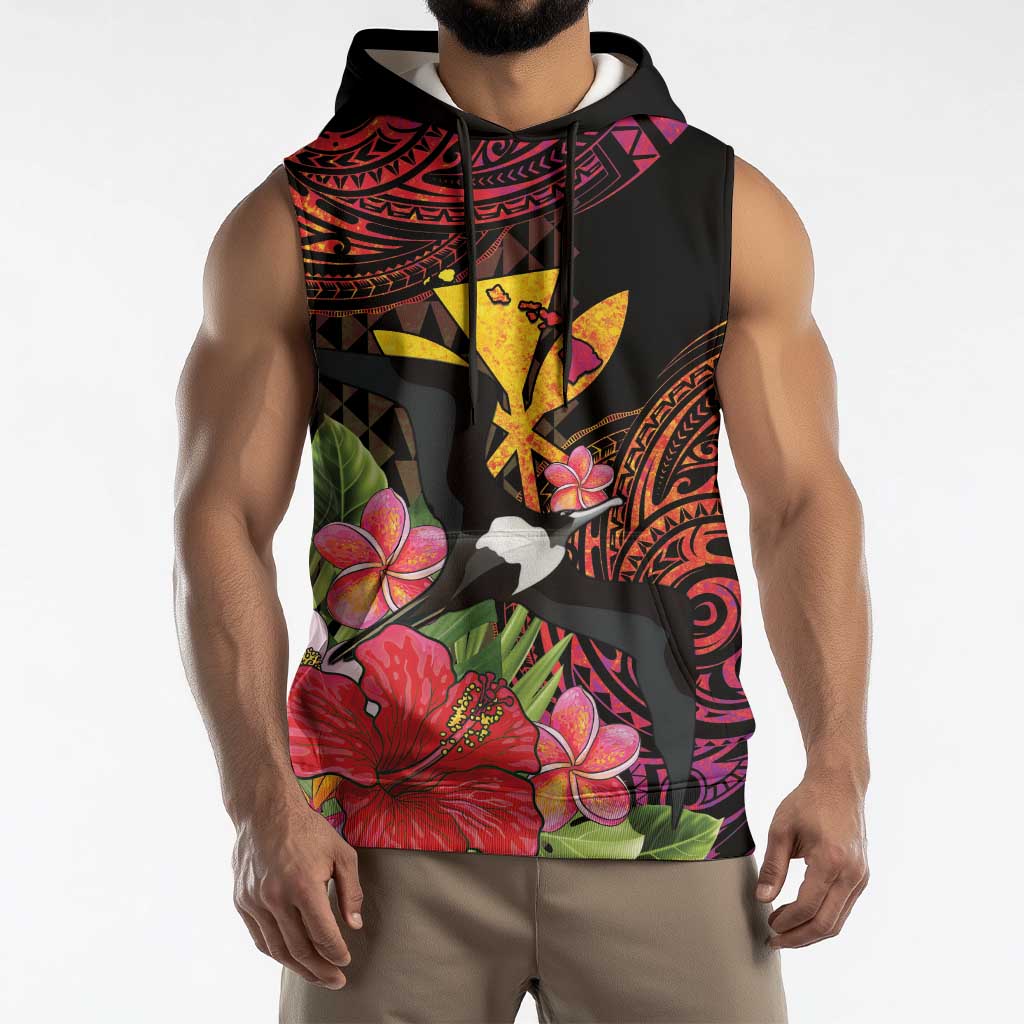 Hawaii Iwa Bird Sleeveless Hoodie Great Frigatebird Kanaka Tropical Hippie Style - Polynesian Pride