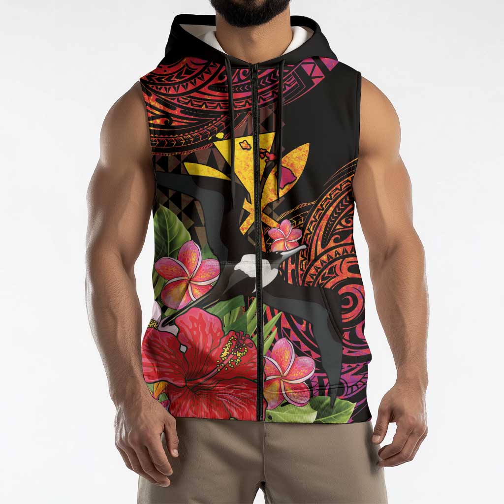 Hawaii Iwa Bird Sleeveless Zip Hoodie Great Frigatebird Kanaka Tropical Hippie Style - Polynesian Pride