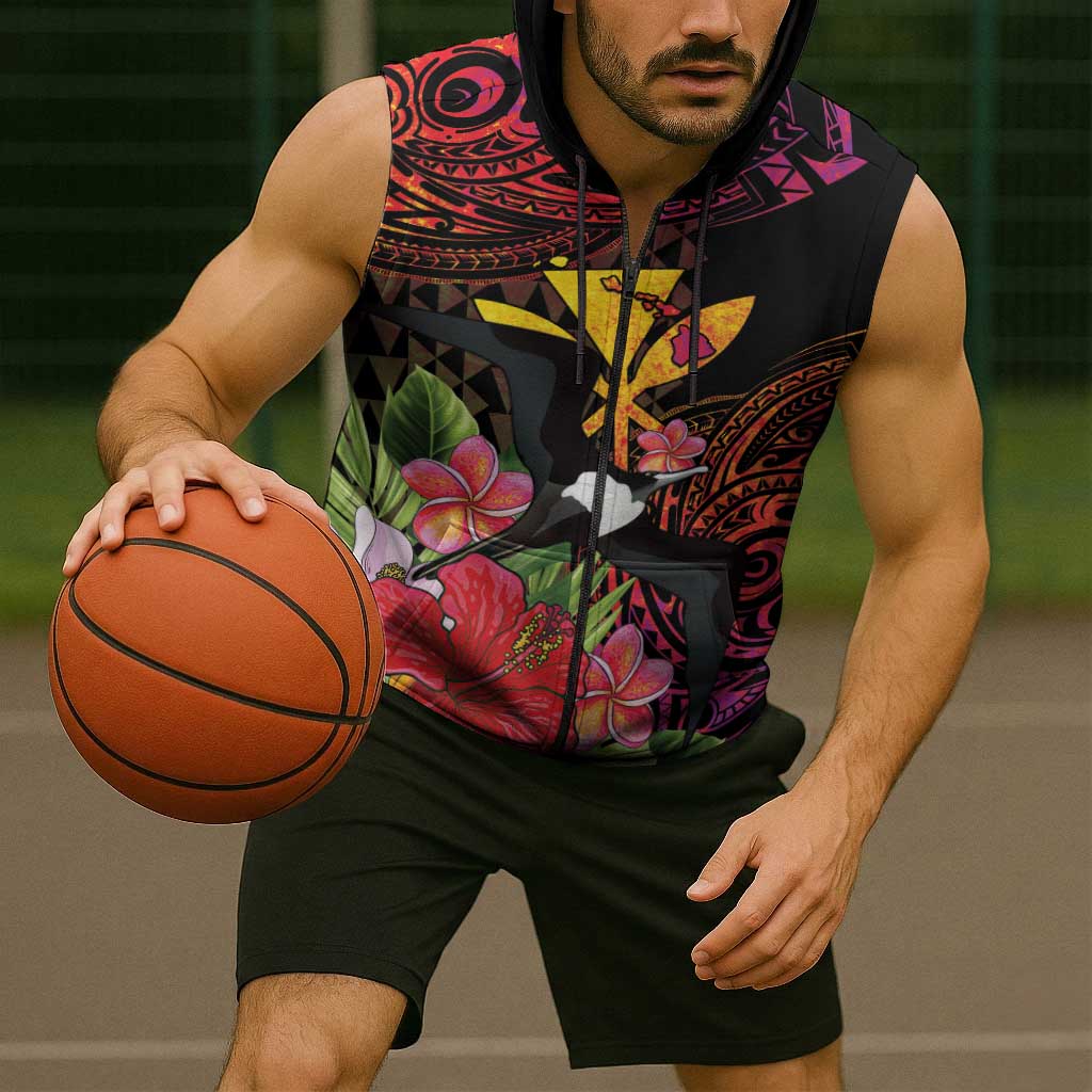 Hawaii Iwa Bird Sleeveless Zip Hoodie Great Frigatebird Kanaka Tropical Hippie Style - Polynesian Pride