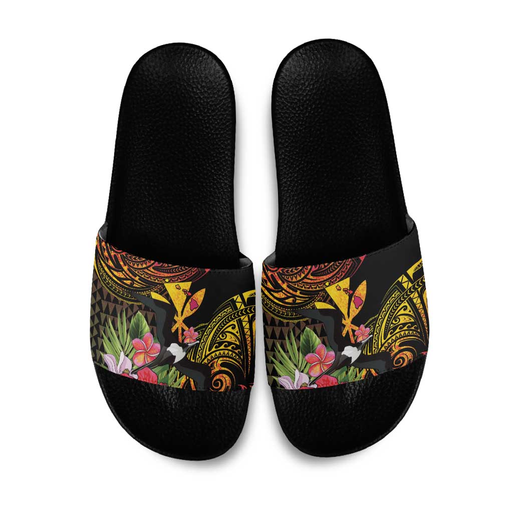 Hawaii Iwa Bird Slide Sandals Great Frigatebird Kanaka Tropical Hippie Style LT14 Black - Polynesian Pride