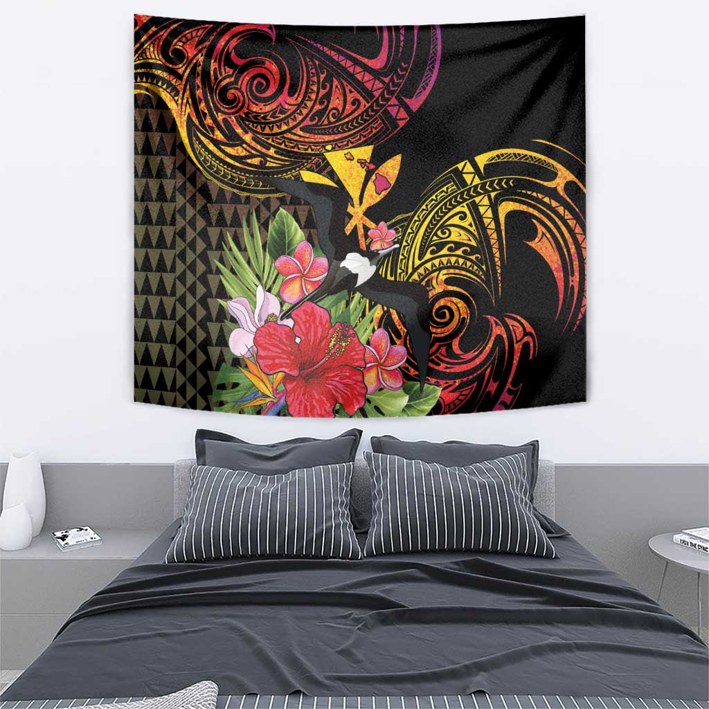 Hawaii Iwa Bird Tapestry Great Frigatebird Kanaka Tropical Hippie Style - Polynesian Pride