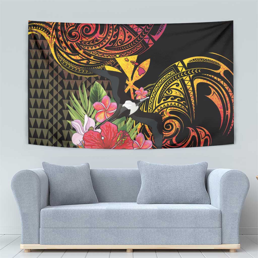 Hawaii Iwa Bird Tapestry Great Frigatebird Kanaka Tropical Hippie Style - Polynesian Pride