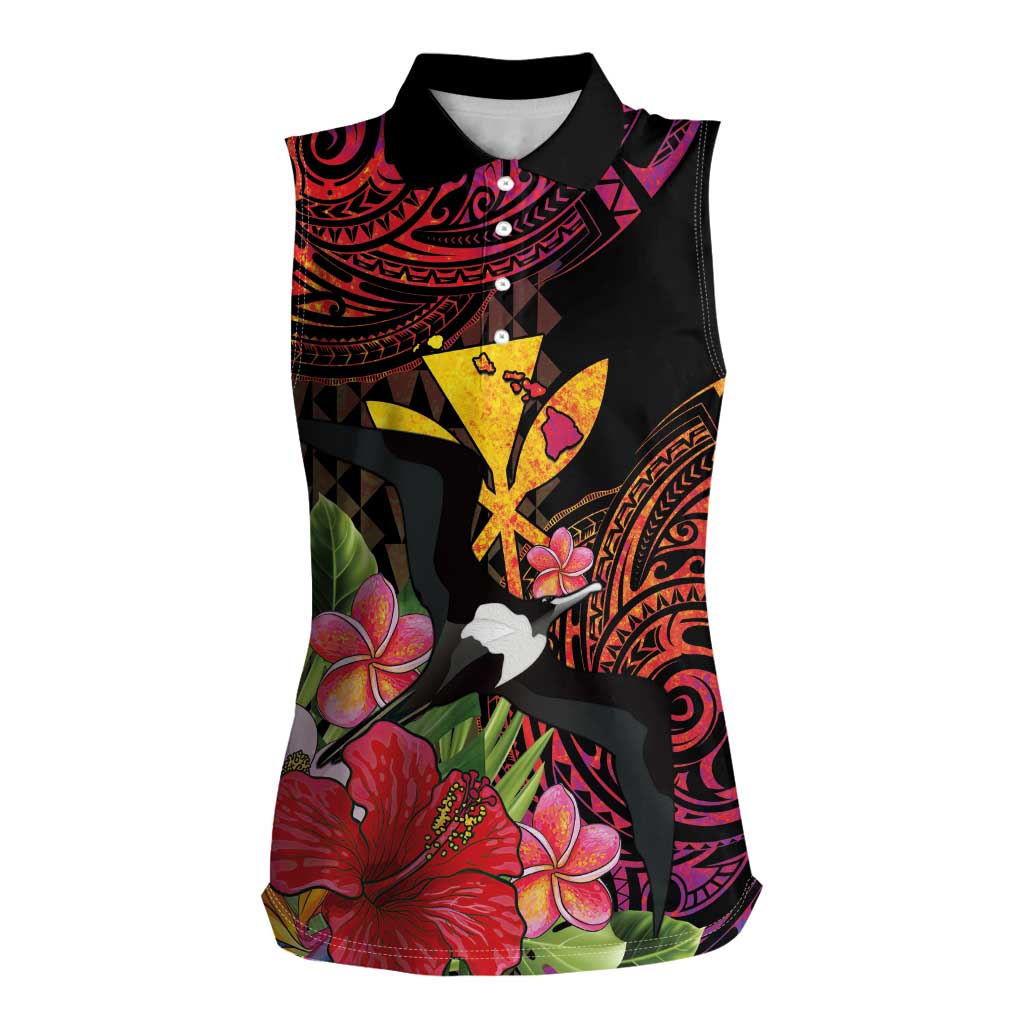 Hawaii Iwa Bird Women Sleeveless Polo Shirt Great Frigatebird Kanaka Tropical Hippie Style - Polynesian Pride