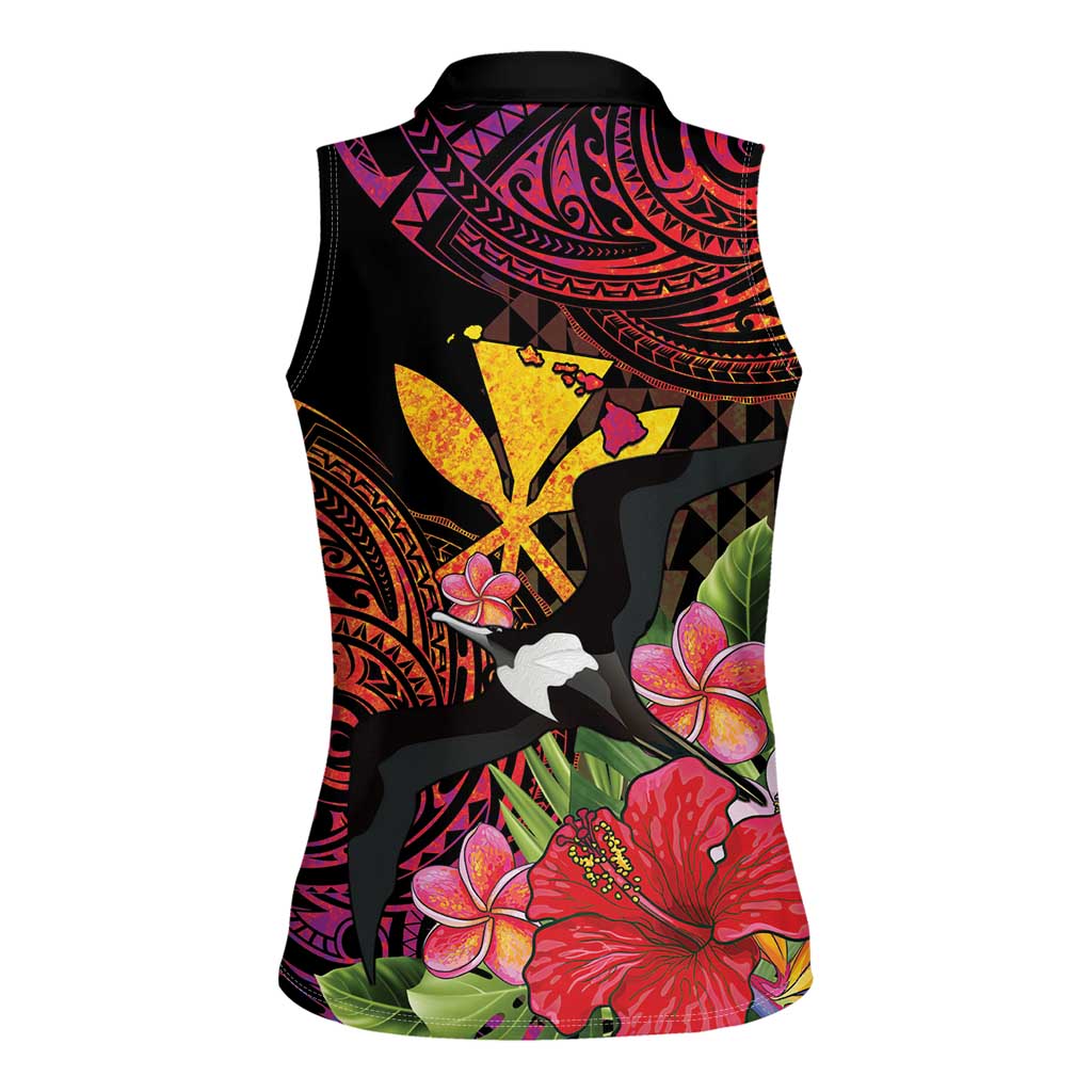 Hawaii Iwa Bird Women Sleeveless Polo Shirt Great Frigatebird Kanaka Tropical Hippie Style - Polynesian Pride