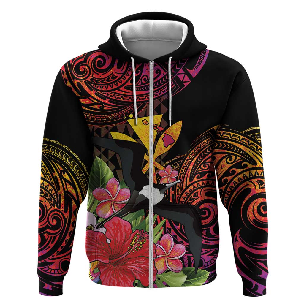 Hawaii Iwa Bird Zip Hoodie Great Frigatebird Kanaka Tropical Hippie Style - Polynesian Pride