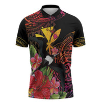 Hawaii Iwa Bird Zipper Polo Shirt Great Frigatebird Kanaka Tropical Hippie Style - Polynesian Pride