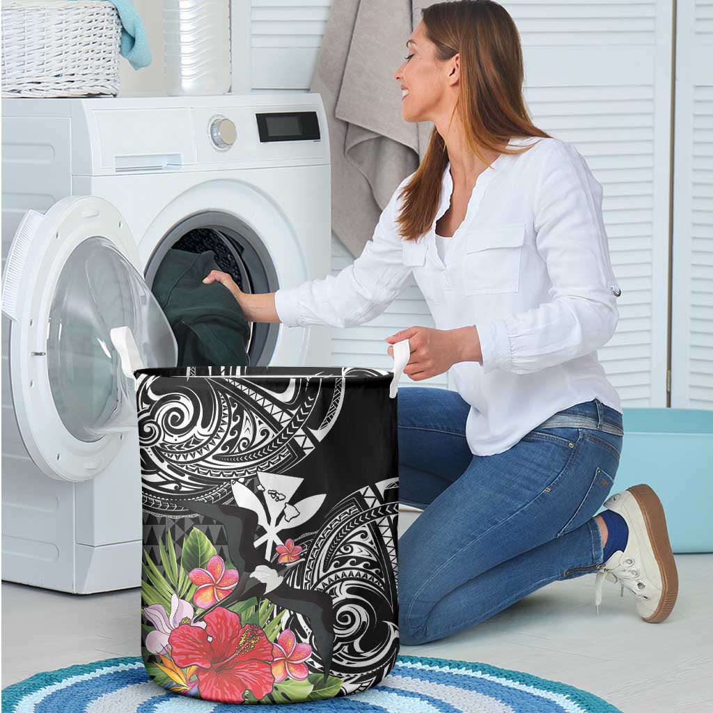 Hawaii Iwa Bird Laundry Basket Great Frigatebird Kanaka Tropical Flowers - Polynesian Pride