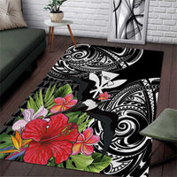 Hawaii Iwa Bird Area Rug Great Frigatebird Kanaka Tropical Flowers - Polynesian Pride
