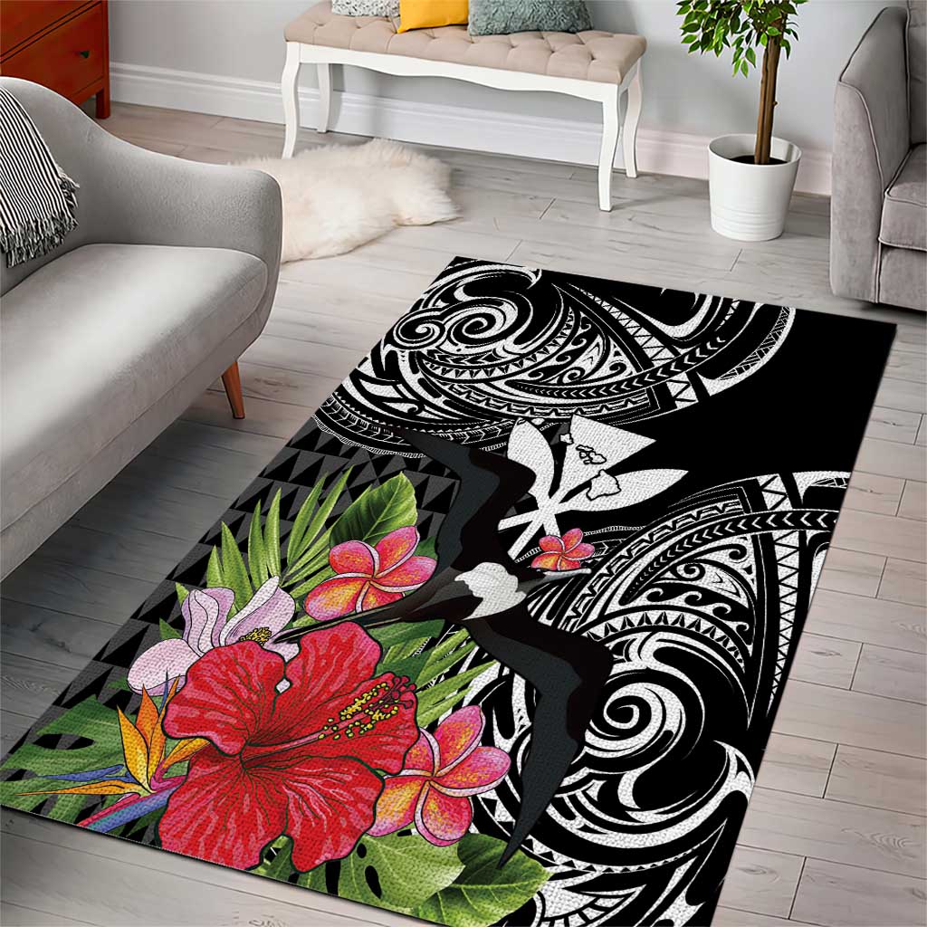 Hawaii Iwa Bird Area Rug Great Frigatebird Kanaka Tropical Flowers - Polynesian Pride