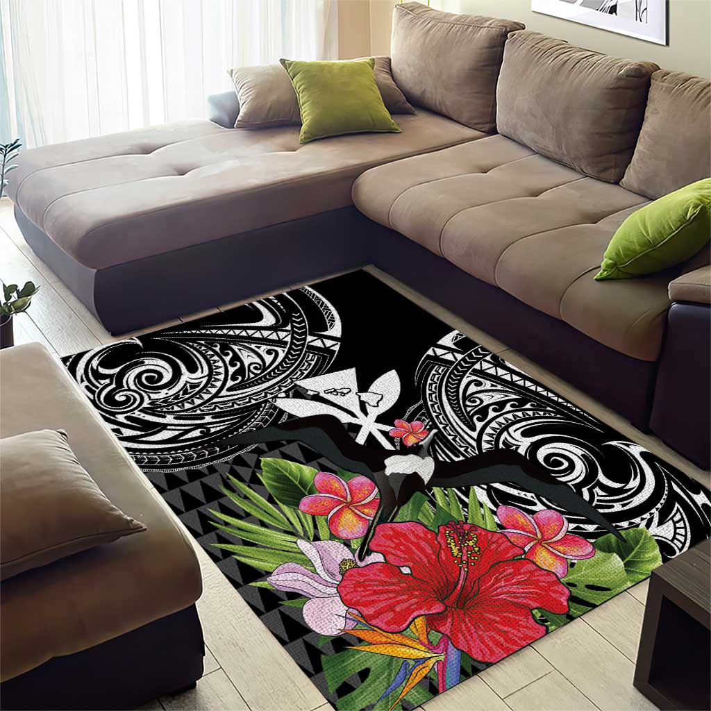 Hawaii Iwa Bird Area Rug Great Frigatebird Kanaka Tropical Flowers - Polynesian Pride