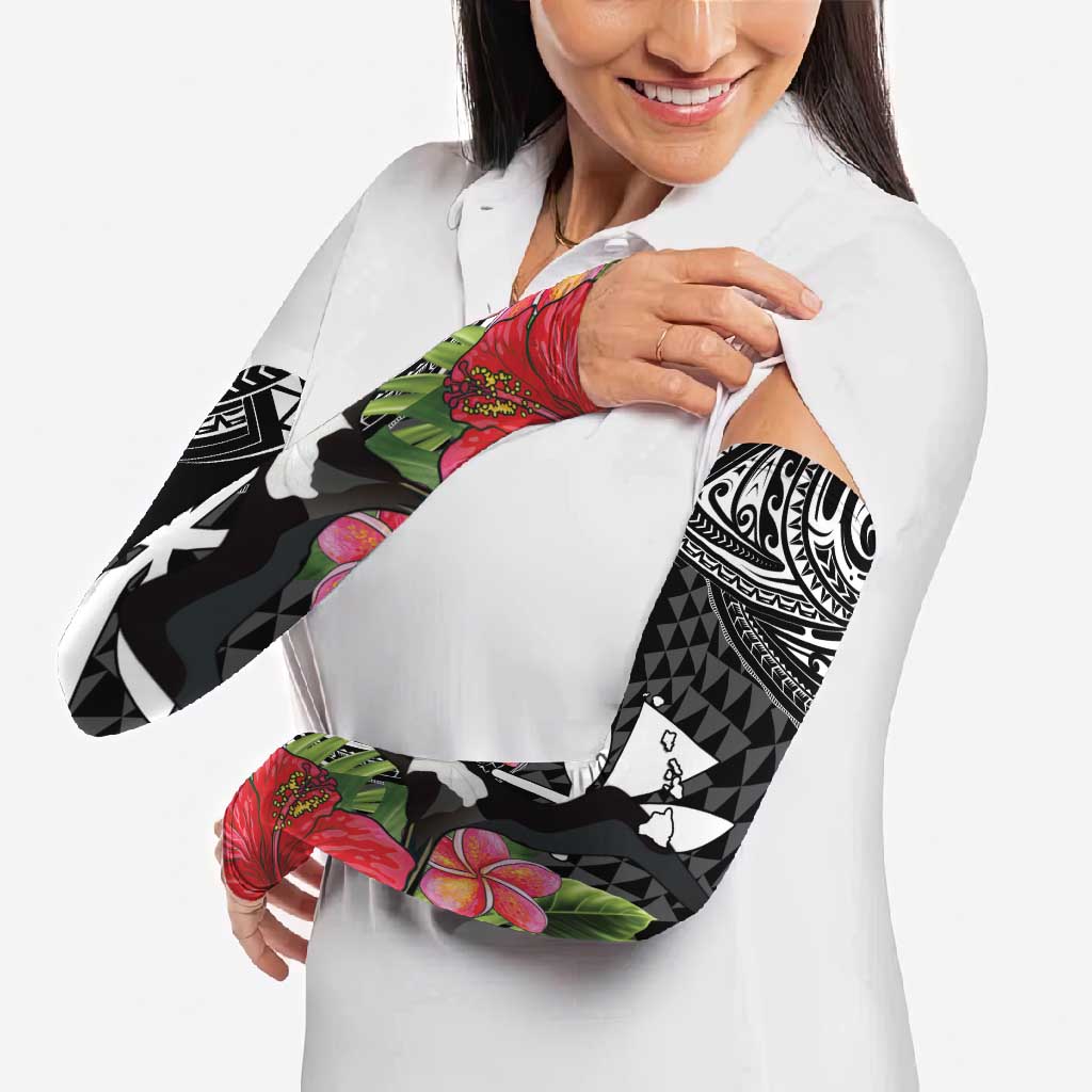 Hawaii Iwa Bird Arm Sleeves Great Frigatebird Kanaka Tropical Flowers - Polynesian Pride