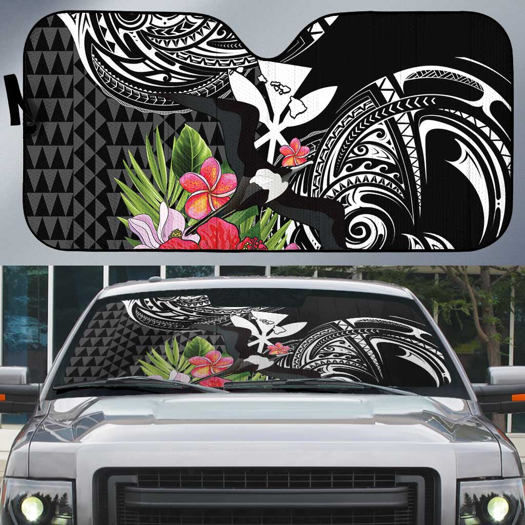 Hawaii Iwa Bird Auto Sun Shade Great Frigatebird Kanaka Tropical Flowers - Polynesian Pride